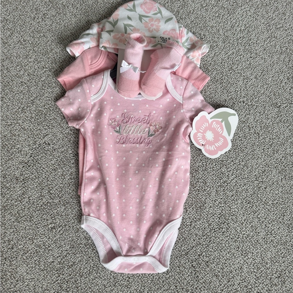 Pink and White Bodysuit with Ruffled Trim